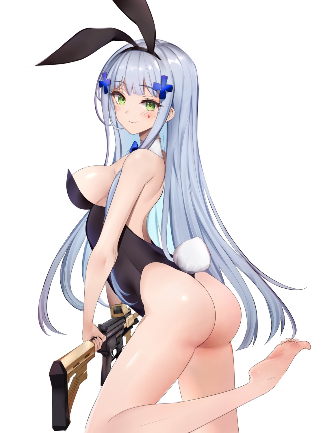 animal_ears ass bunny_ears bunny_girl girls_frontline gun hk416_(girls_frontline) no_bra tail yoru_(yowuyoru)