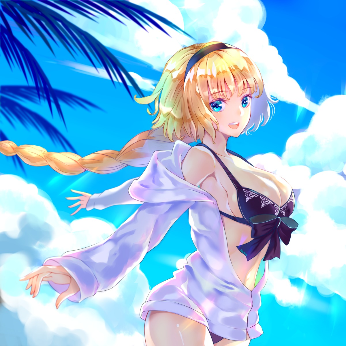 bikini cleavage fate/grand_order jeanne_d'arc jeanne_d'arc_(fate) natsu_jirushi open_shirt swimsuits