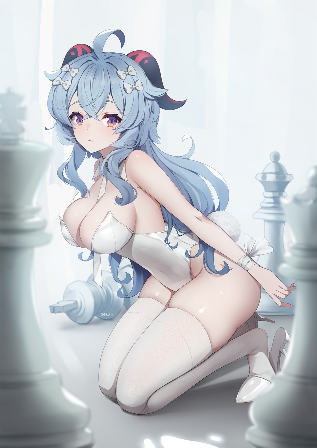 ankkoyom bunny_girl ganyu genshin_impact heels horns no_bra tail thighhighs