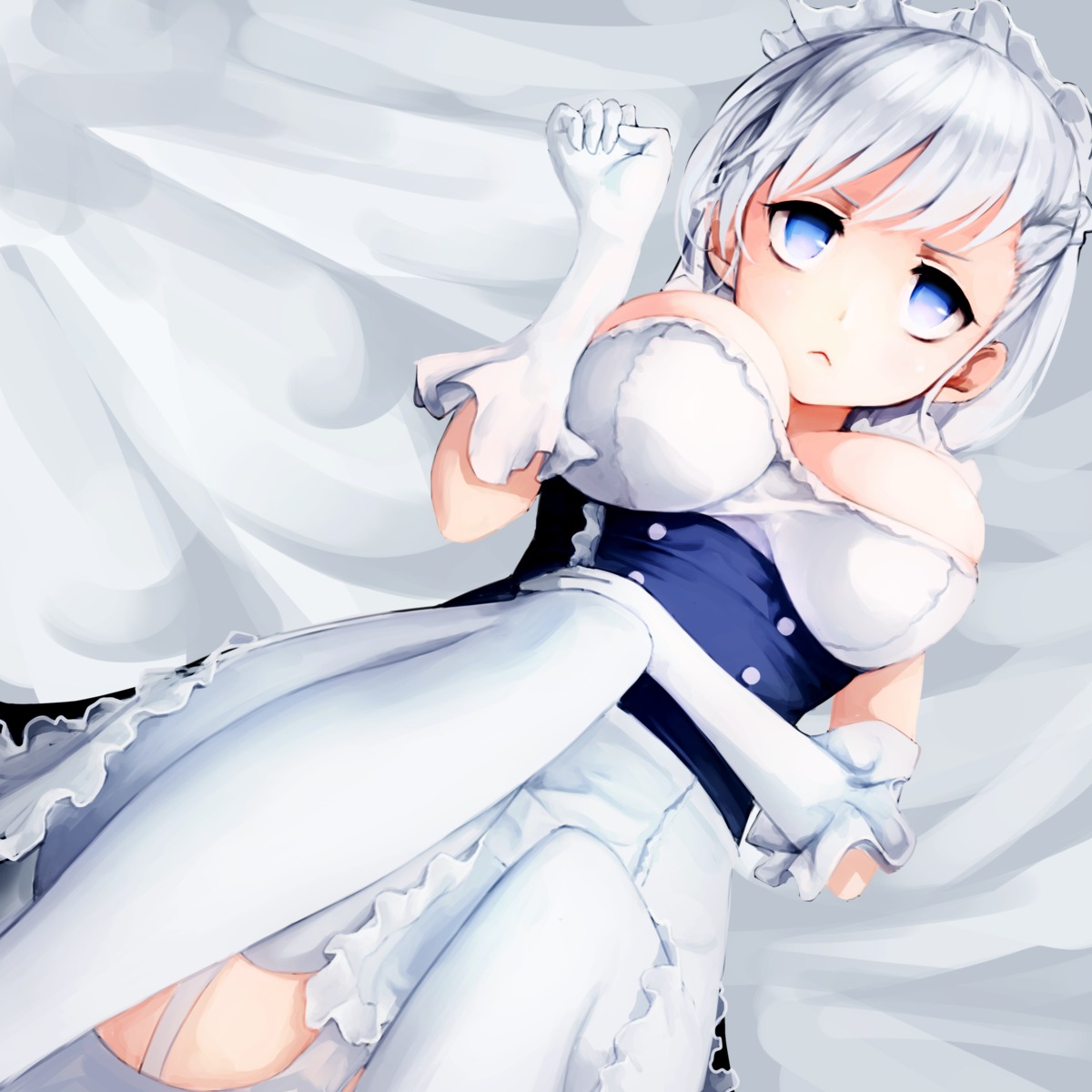 azur_lane bbolalus belfast_(azur_lane) maid no_bra pantsu skirt_lift stockings thighhighs