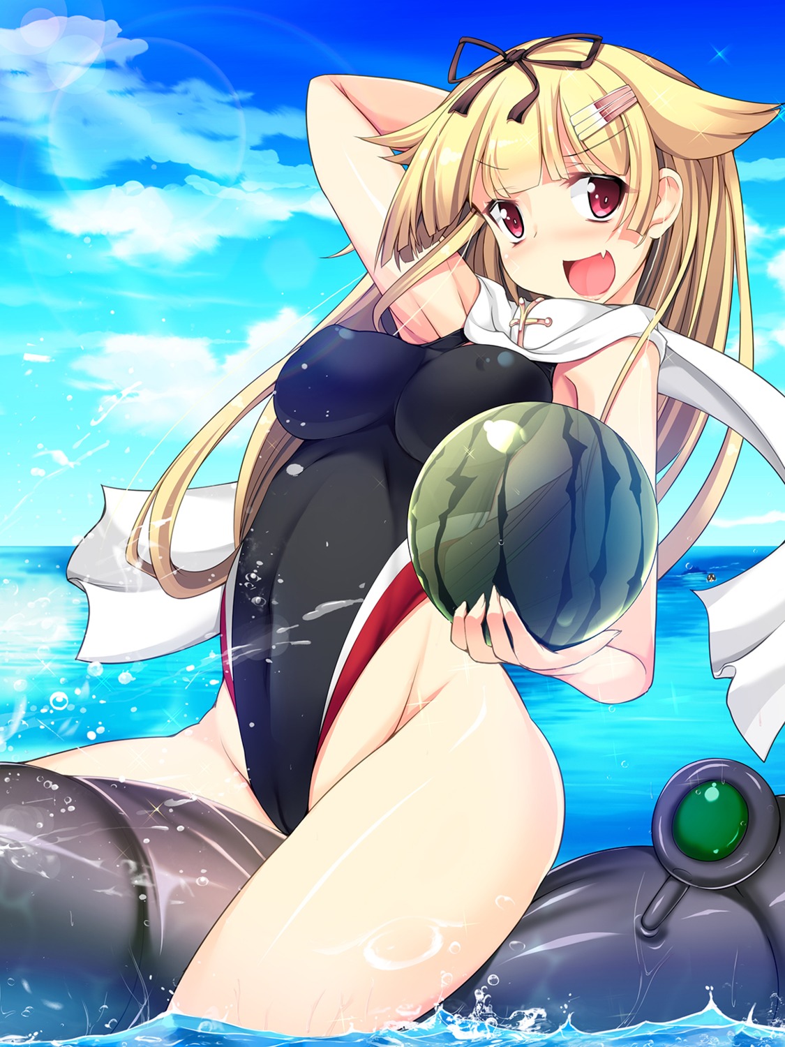 cameltoe erect_nipples kantai_collection swimsuits torisan wet yuudachi_(kancolle)