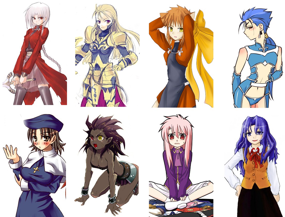 archer berserker cleavage emiya_shirou fate/stay_night genderswap gilgamesh_(fsn) kotomine_kirei lancer matou_shinji shirouko