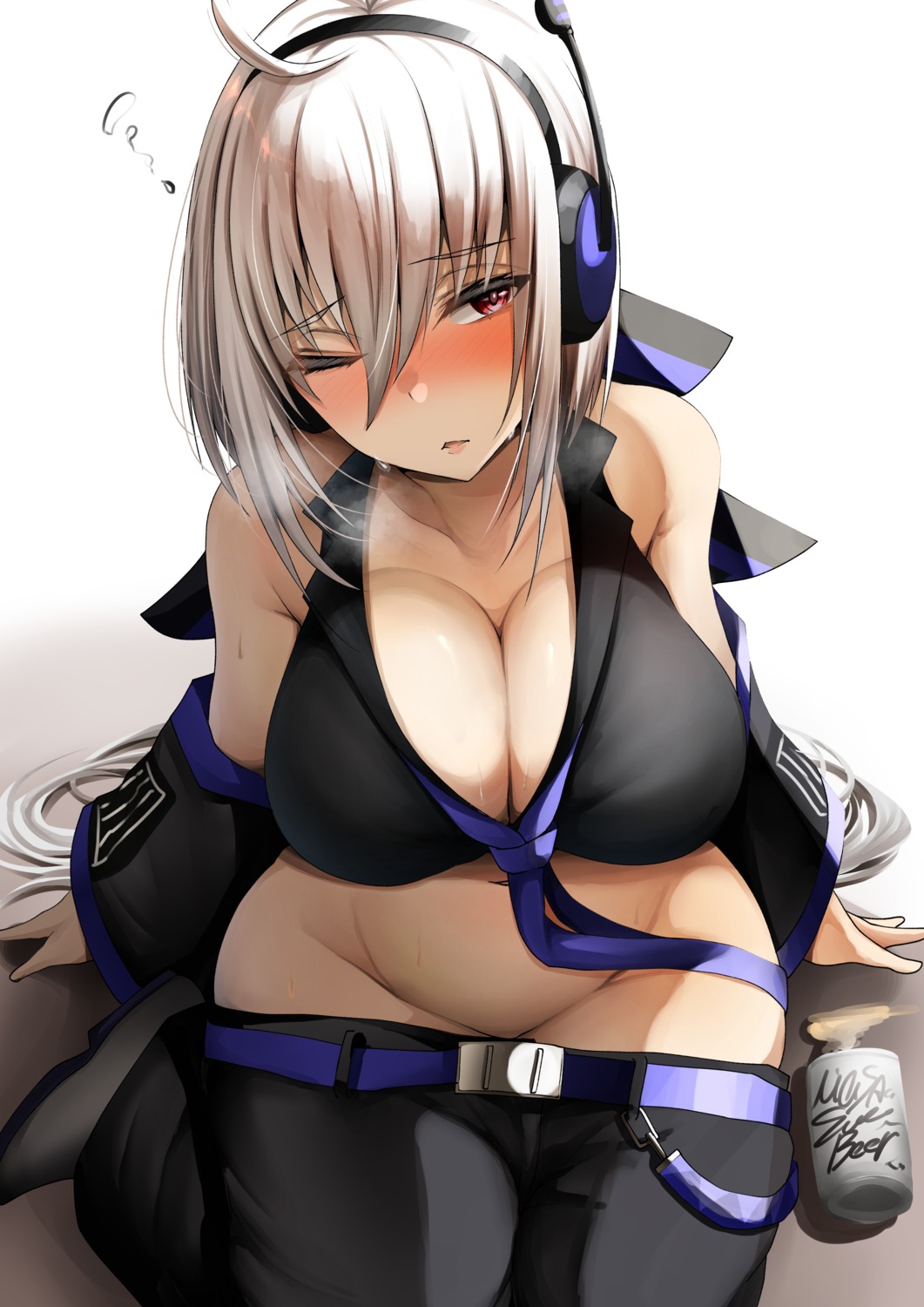 headphones koburakko no_bra nopan open_shirt vocaloid yowane_haku