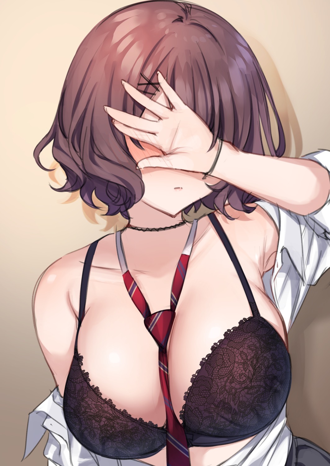 bra cleavage mankai_kaika open_shirt seifuku