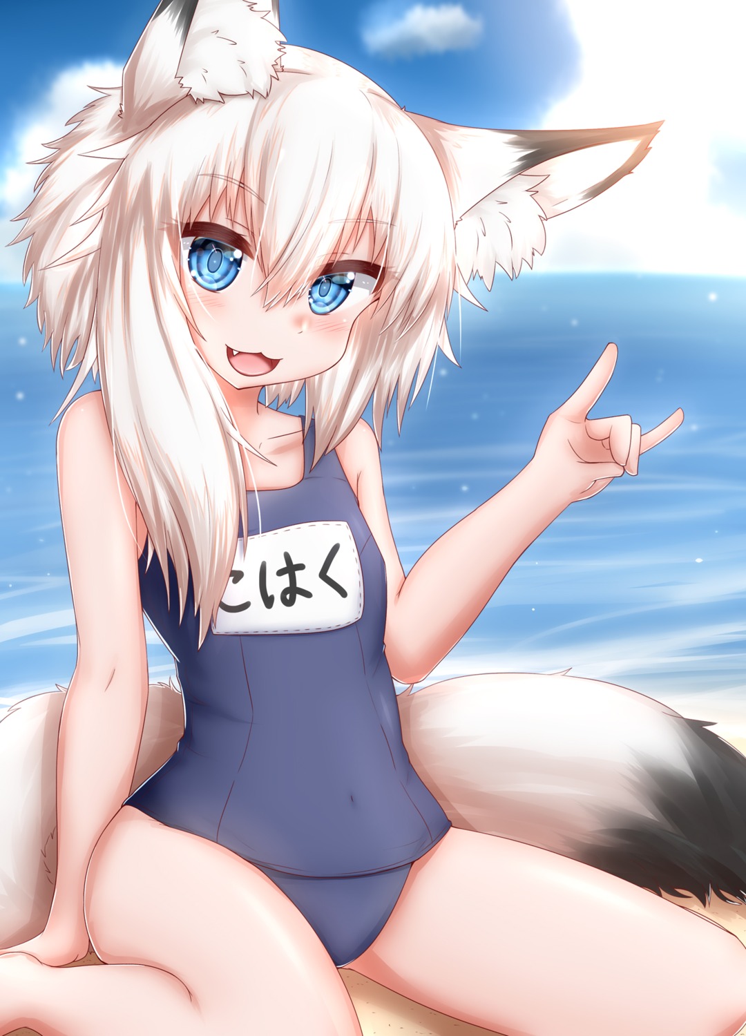 animal_ears horokusa kitsune school_swimsuit swimsuits tail