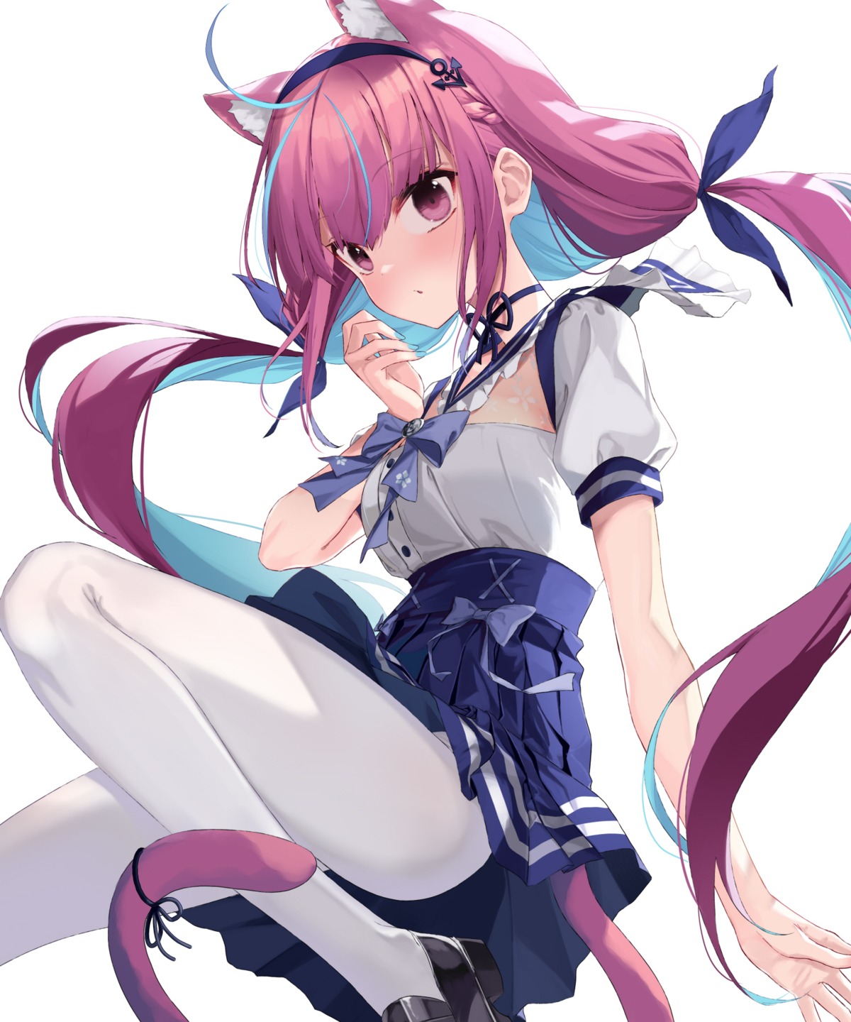 animal_ears hololive minato_aqua nekomimi pantyhose seifuku skirt_lift soya_(torga) tail