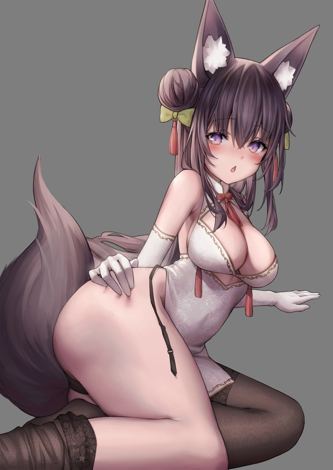 animal_ears ass chinadress guild_cq kitsune millet_(milletneko) no_bra pantsu quon_tama tail thighhighs thong transparent_png