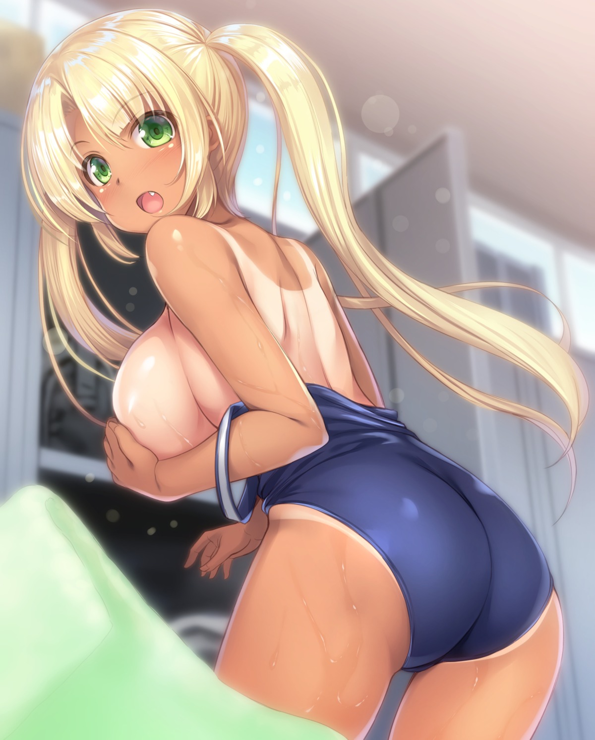 ass breast_hold breasts kageira school_swimsuit swimsuits tan_lines wet