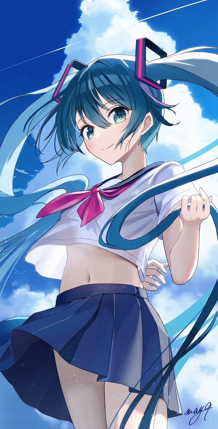 hatsune_miku may9 seifuku shirt_lift skirt_lift vocaloid