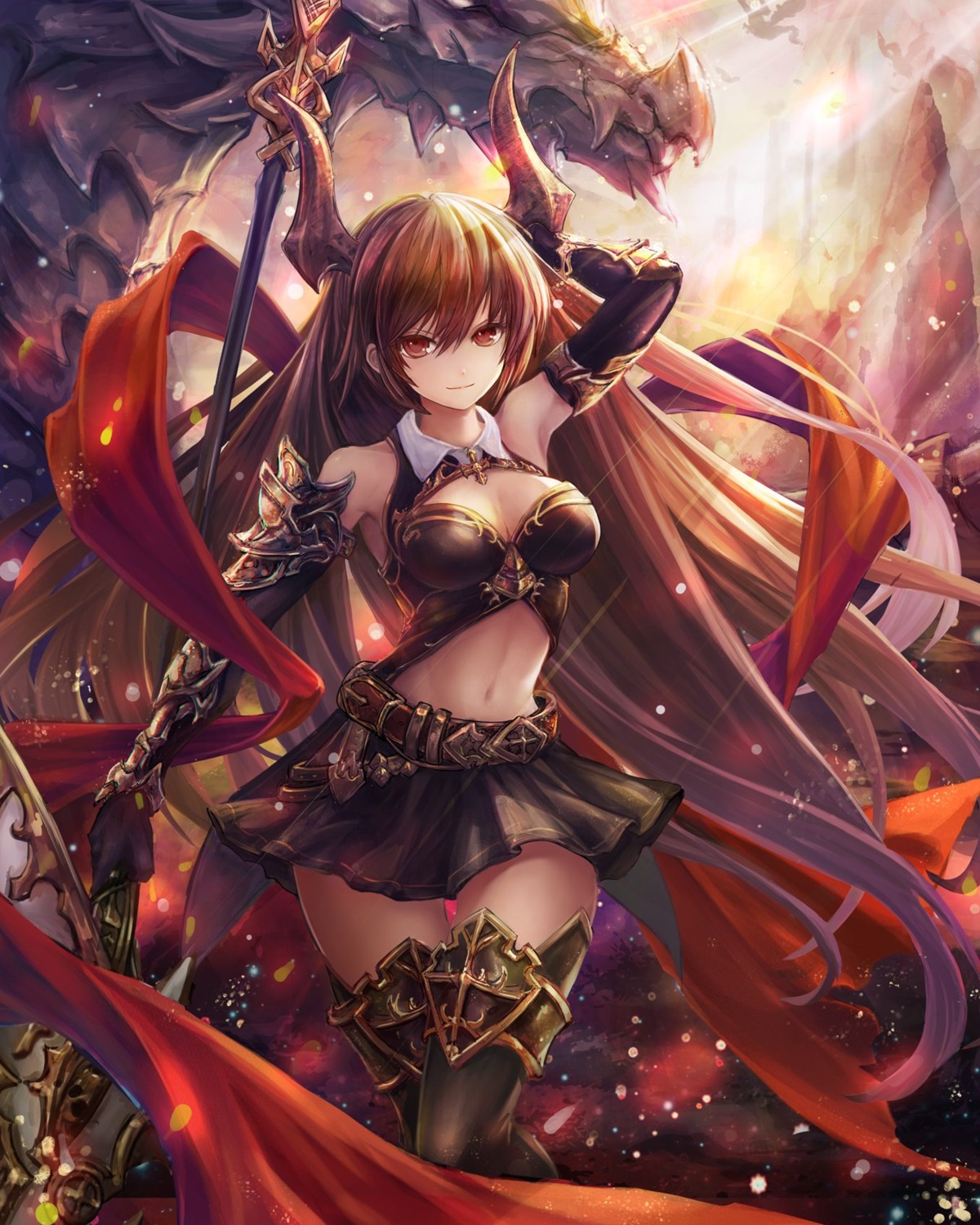 armor cleavage forte_(shingeki_no_bahamut) horns monster saya_kuroha shingeki_no_bahamut thighhighs weapon