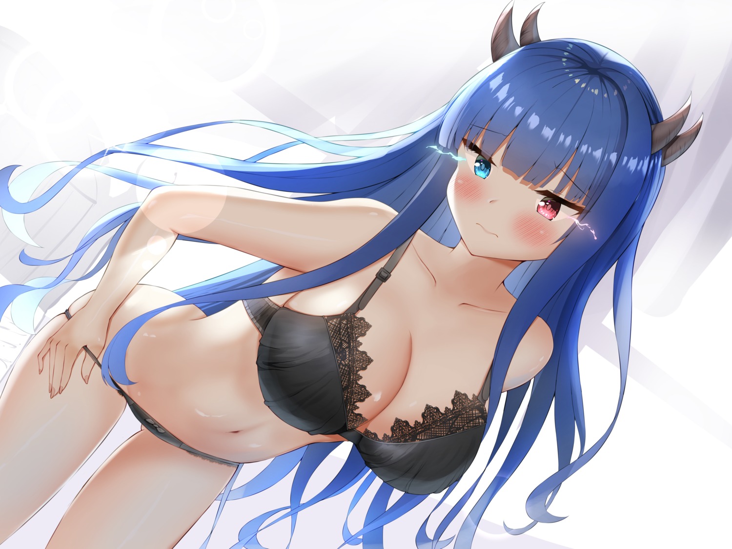 azur_lane bra firin_(pixiv19802334) heterochromia horns ibuki_(azur_lane) pantsu panty_pull undressing