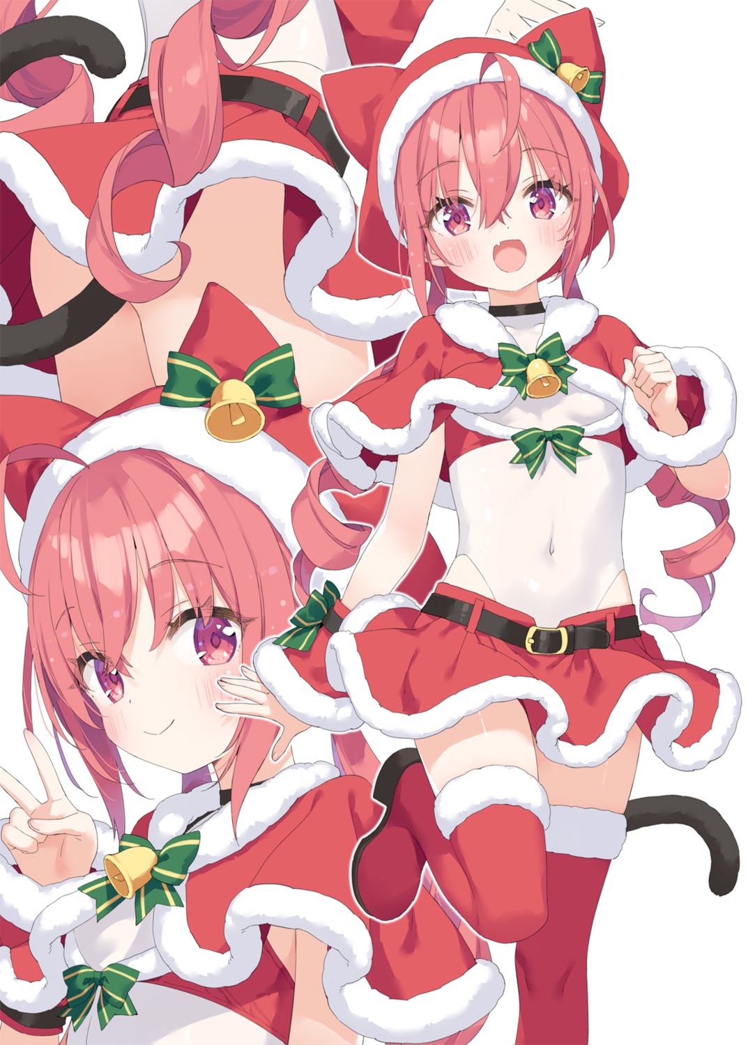 animal_ears christmas hazuki_watora kani_biimu leotard loli nekomimi skirt_lift tail thighhighs