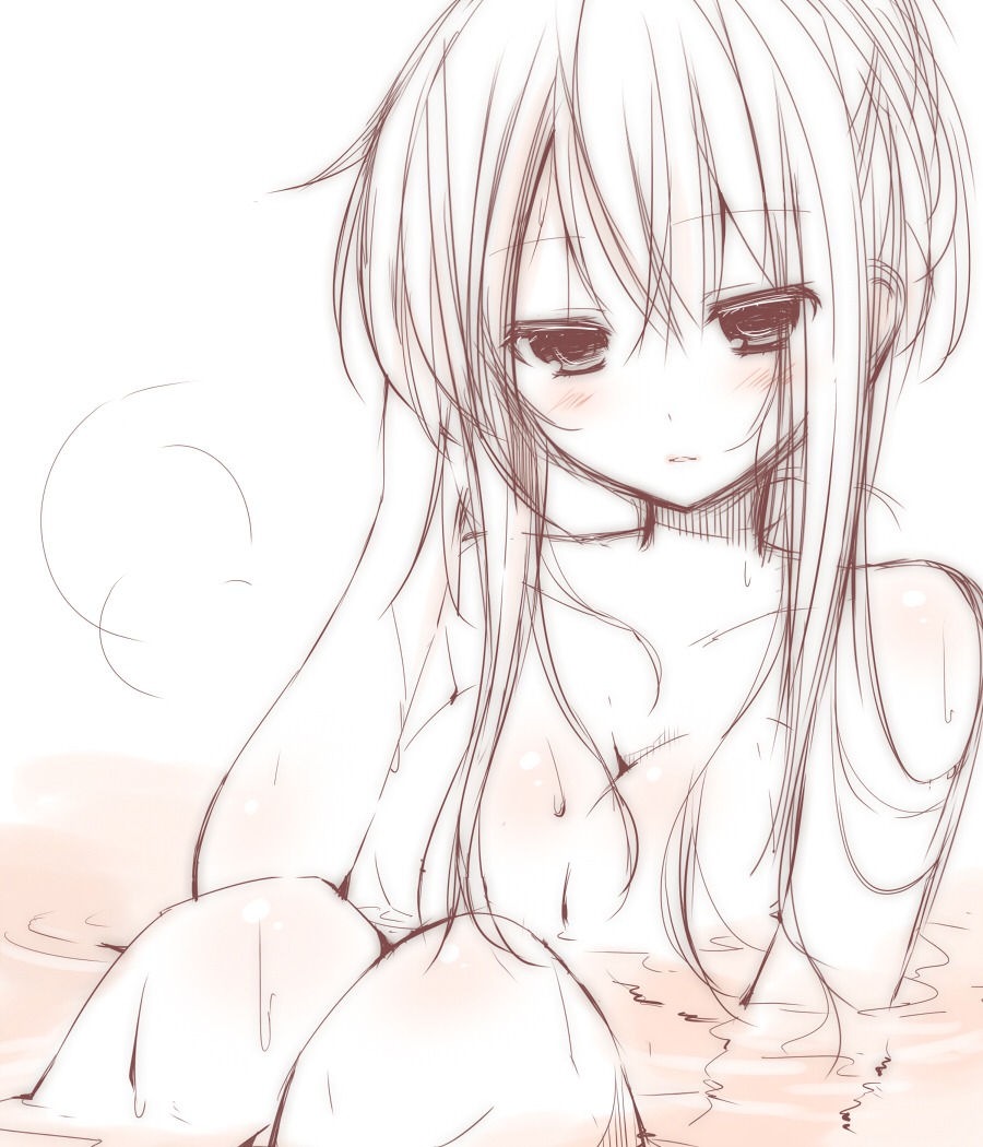 anceril_sacred bathing mishima_kurone monochrome naked wet