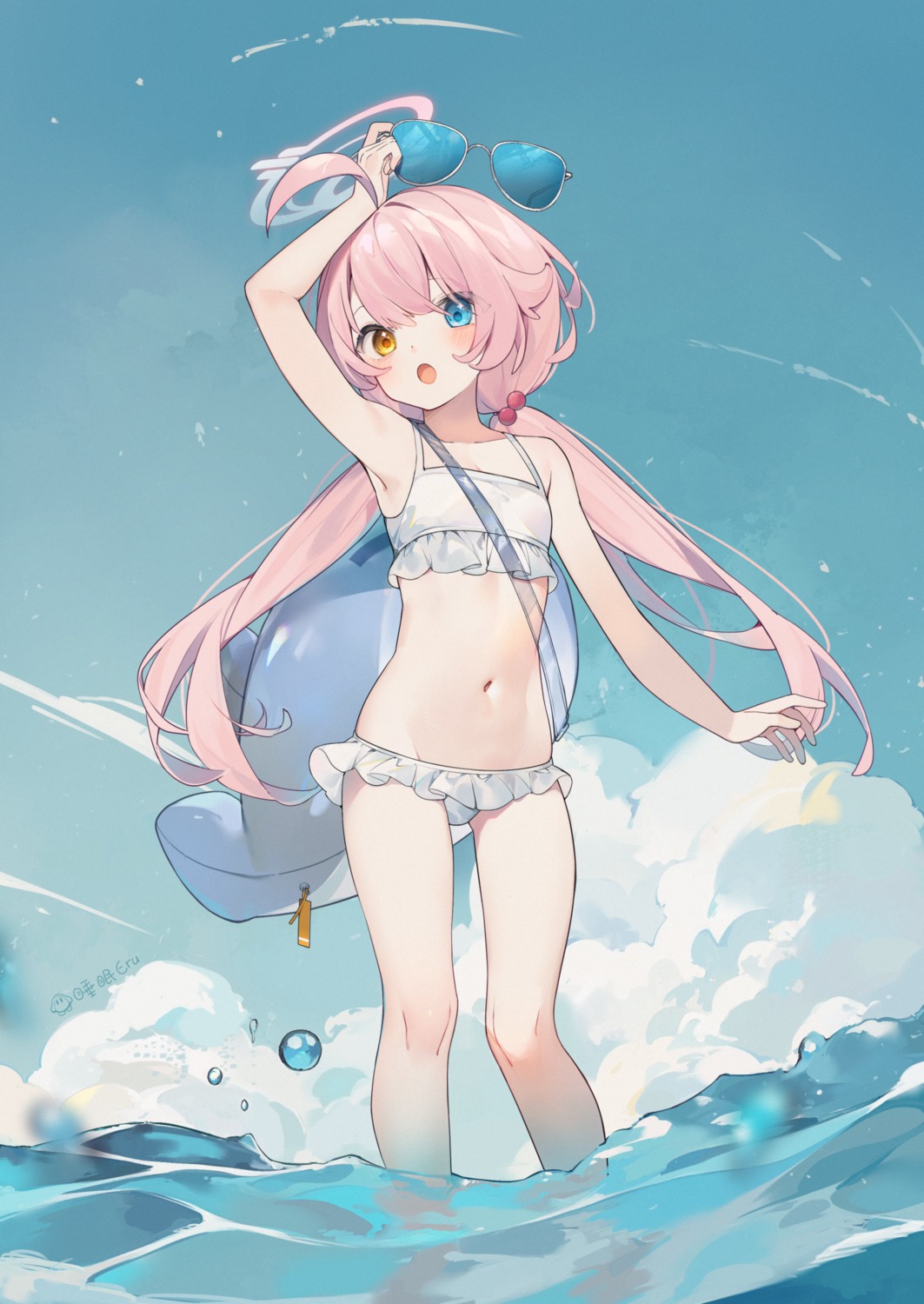 bikini blue_archive eru_daydream halo heterochromia loli megane swimsuits takanashi_hoshino wet