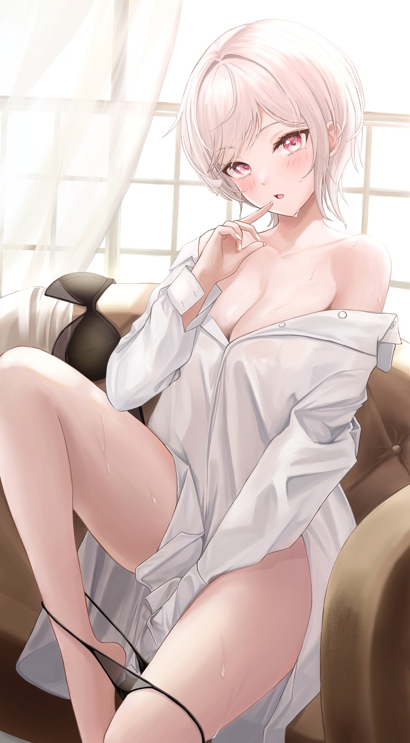 artist_revision dress_shirt kottungyang no_bra open_shirt pantsu panty_pull see_through