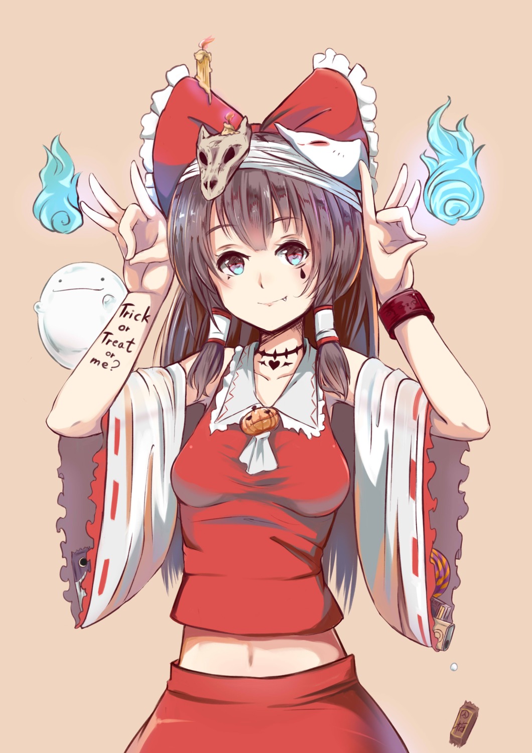 ase_tou_mi_kaameru hakurei_reimu halloween tattoo touhou