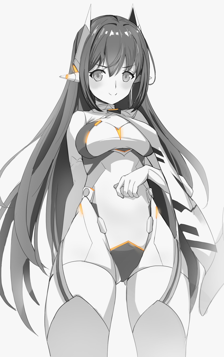 hana_(xenoblade_2) hana_jd kiiro_kimi leotard mecha_musume monochrome stockings thighhighs xenoblade_(series) xenoblade_2