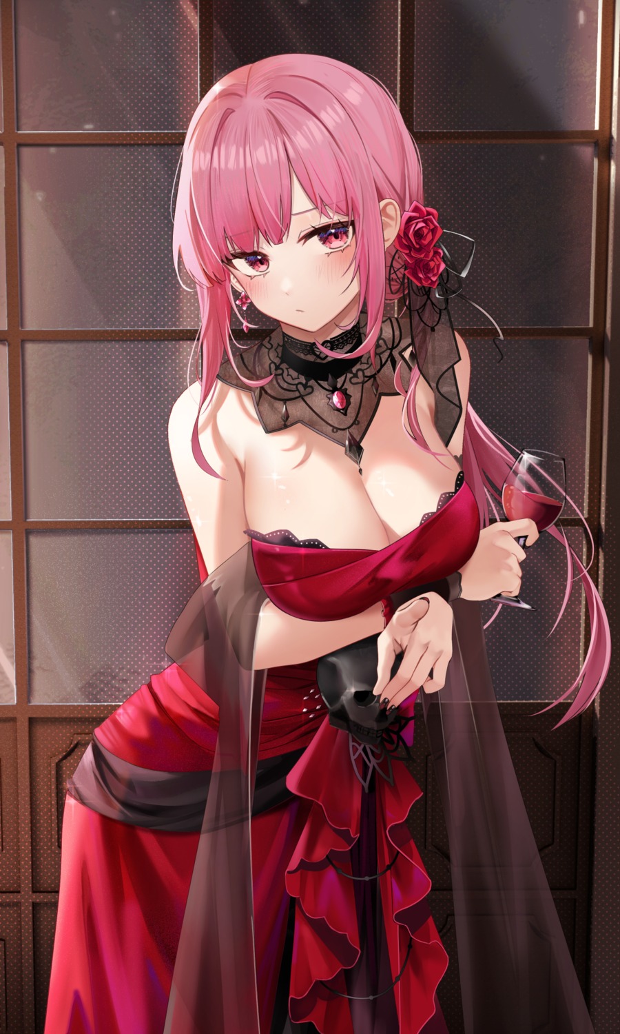 breast_hold cleavage dress hololive hololive_english mori_calliope no_bra ru_zhai