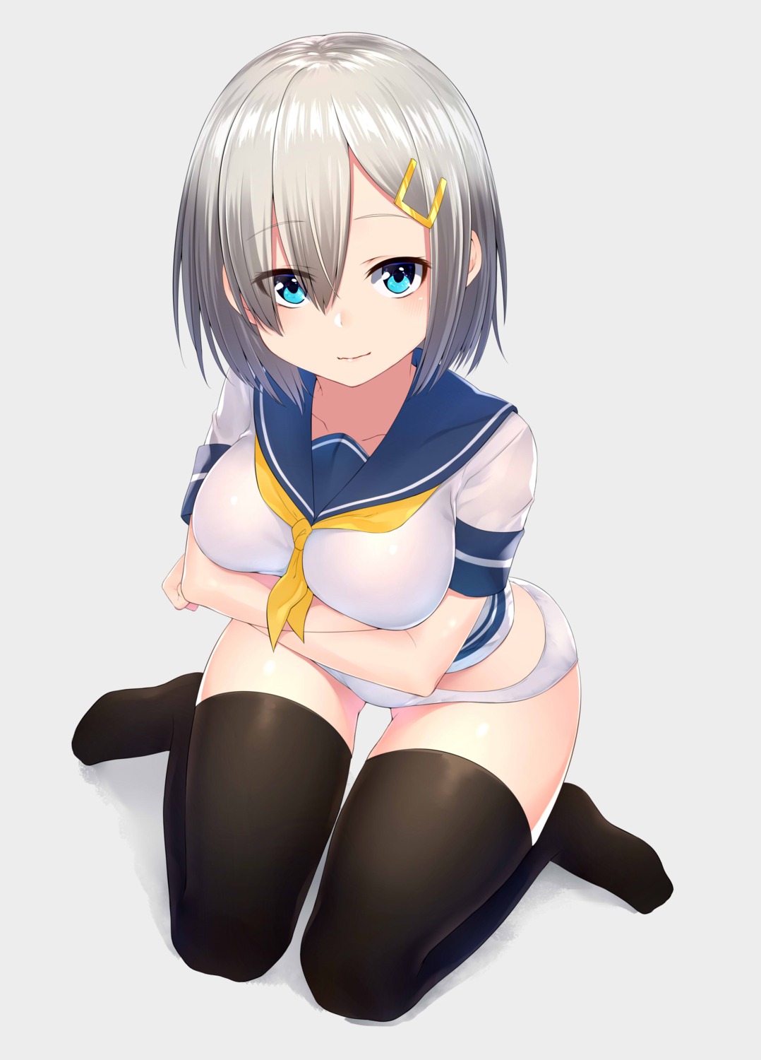 akky_(akimi1127) breast_hold hamakaze_(kancolle) kantai_collection pantsu seifuku thighhighs