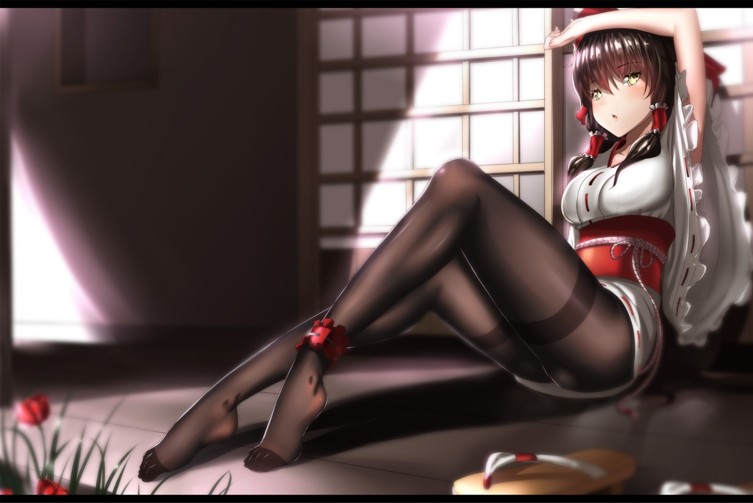 feet hakurei_reimu hk_(hk) japanese_clothes pantyhose touhou