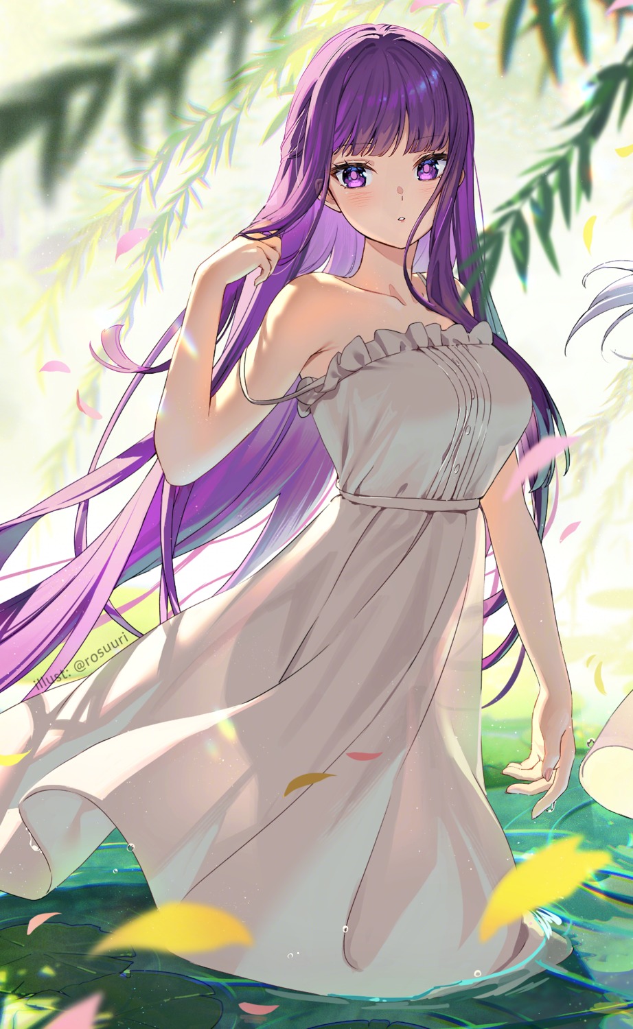 dress fern no_bra rosuuri see_through sousou_no_frieren summer_dress wet