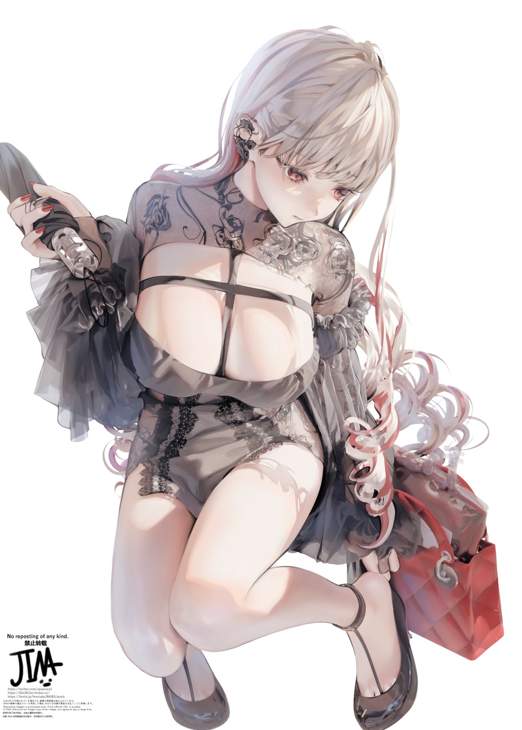 dress heels iijima_masashi no_bra see_through umbrella