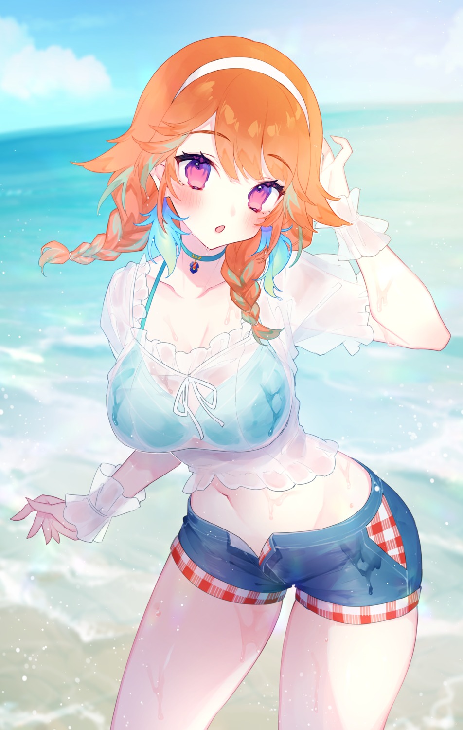 bikini_top chiyomaru hololive hololive_english see_through swimsuits takanashi_kiara wet wet_clothes