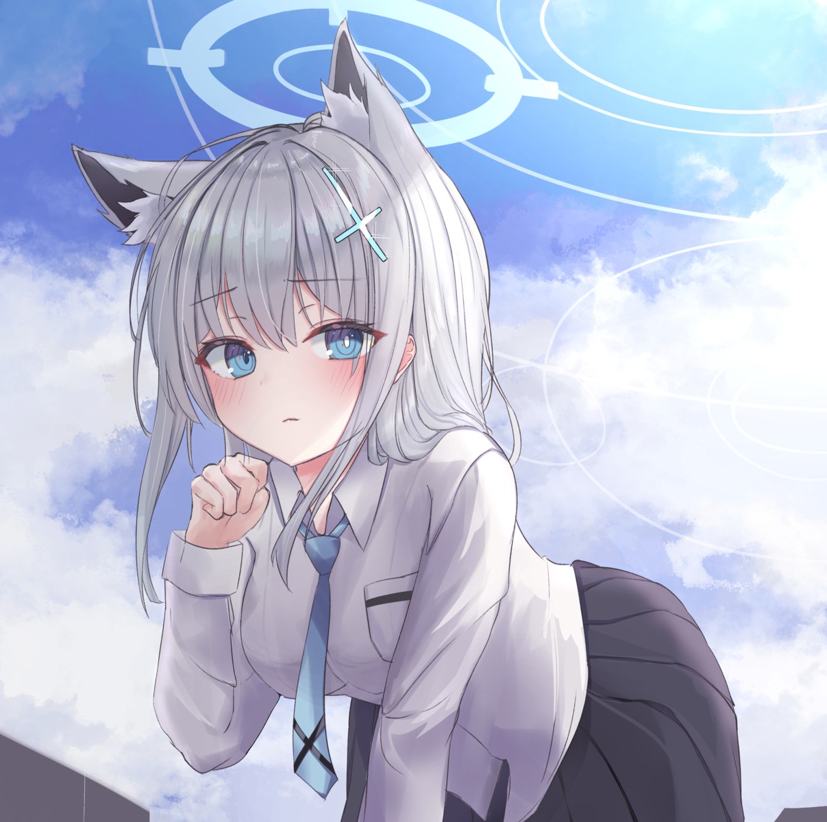 animal_ears blue_archive halo lona_(pu_lona) nekomimi seifuku sunaookami_shiroko