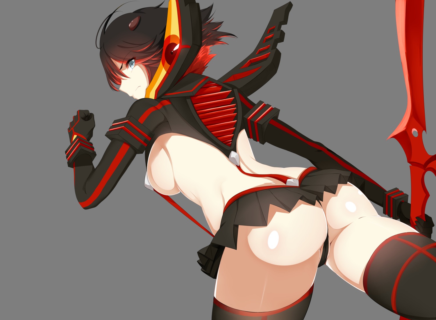 ass breasts cameltoe hews kill_la_kill matoi_ryuuko no_bra senketsu thighhighs thong transparent_png weapon