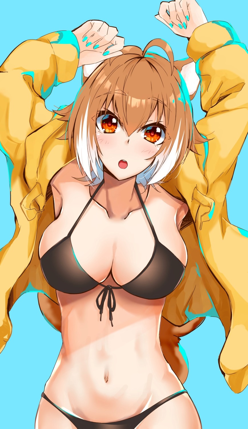 animal_ears bikini blazblue blazblue:_calamity_trigger blazblue:_chronophantasma blazblue:_continuum_shift chukachuka makoto_nanaya open_shirt swimsuits tail