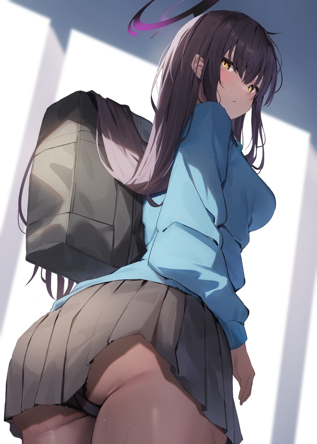 ass blue_archive cameltoe halo kakudate_karin keienu0 pantsu seifuku skirt_lift sweater thong