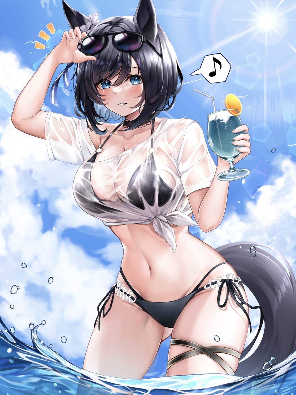 animal_ears bikini eishin_flash_(umamusume) garter megane ryuryu_mt see_through swimsuits tail uma_musume_pretty_derby wet wet_clothes