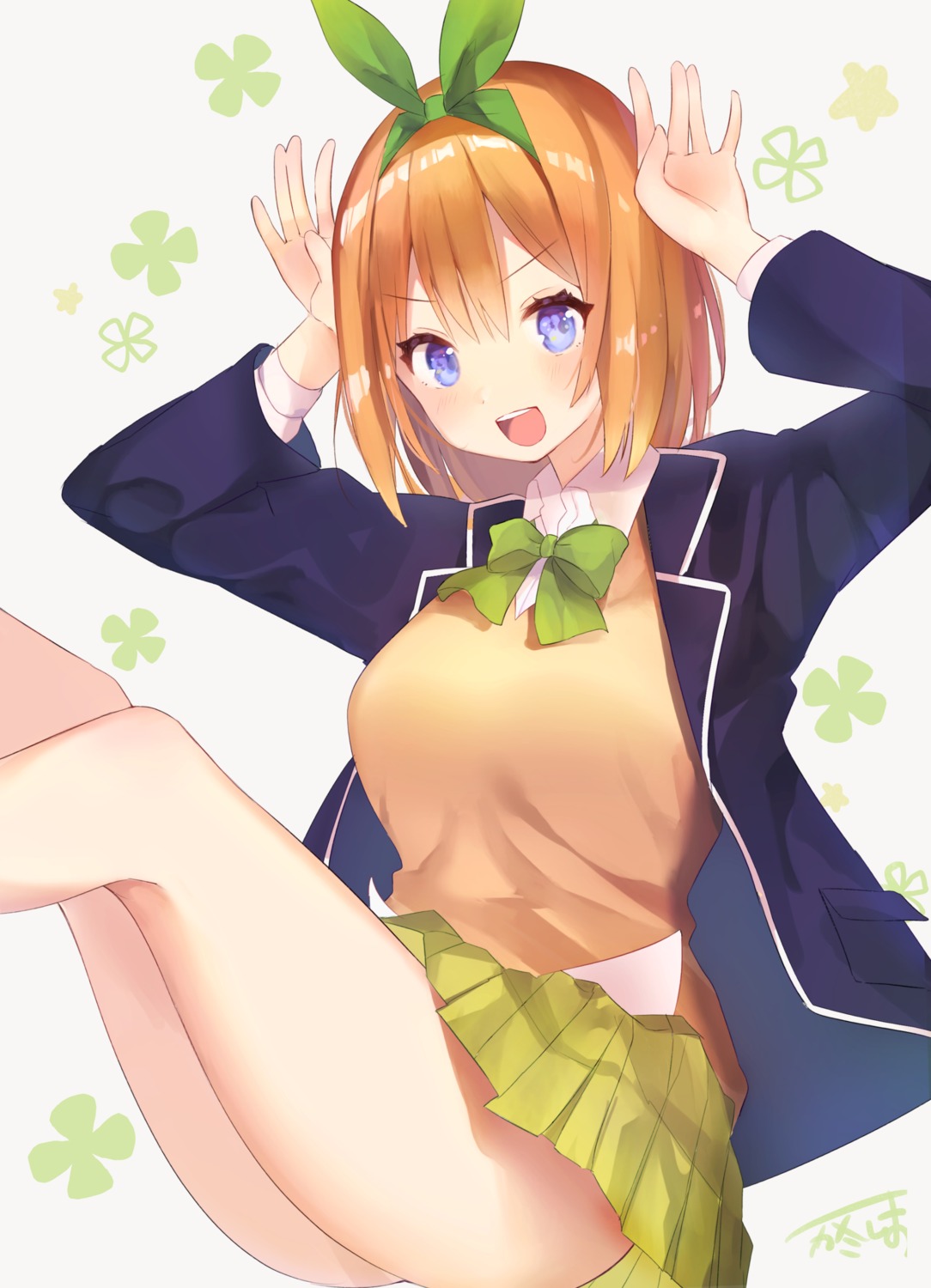 5-toubun_no_hanayome nakano_yotsuba seifuku skirt_lift sweater yushima