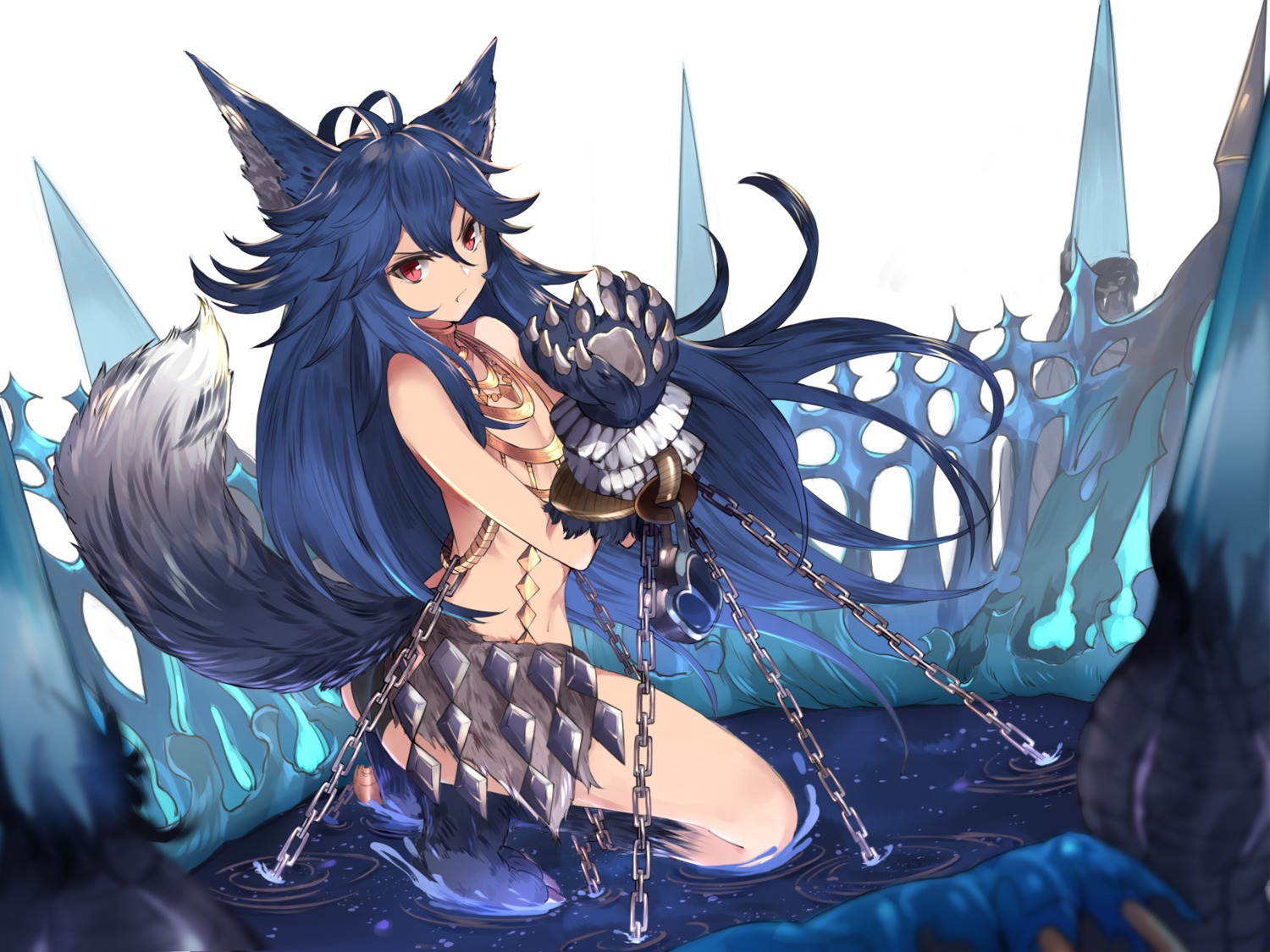 animal_ears bondage fenrir pantsu shingeki_no_bahamut tail topless touzai wet