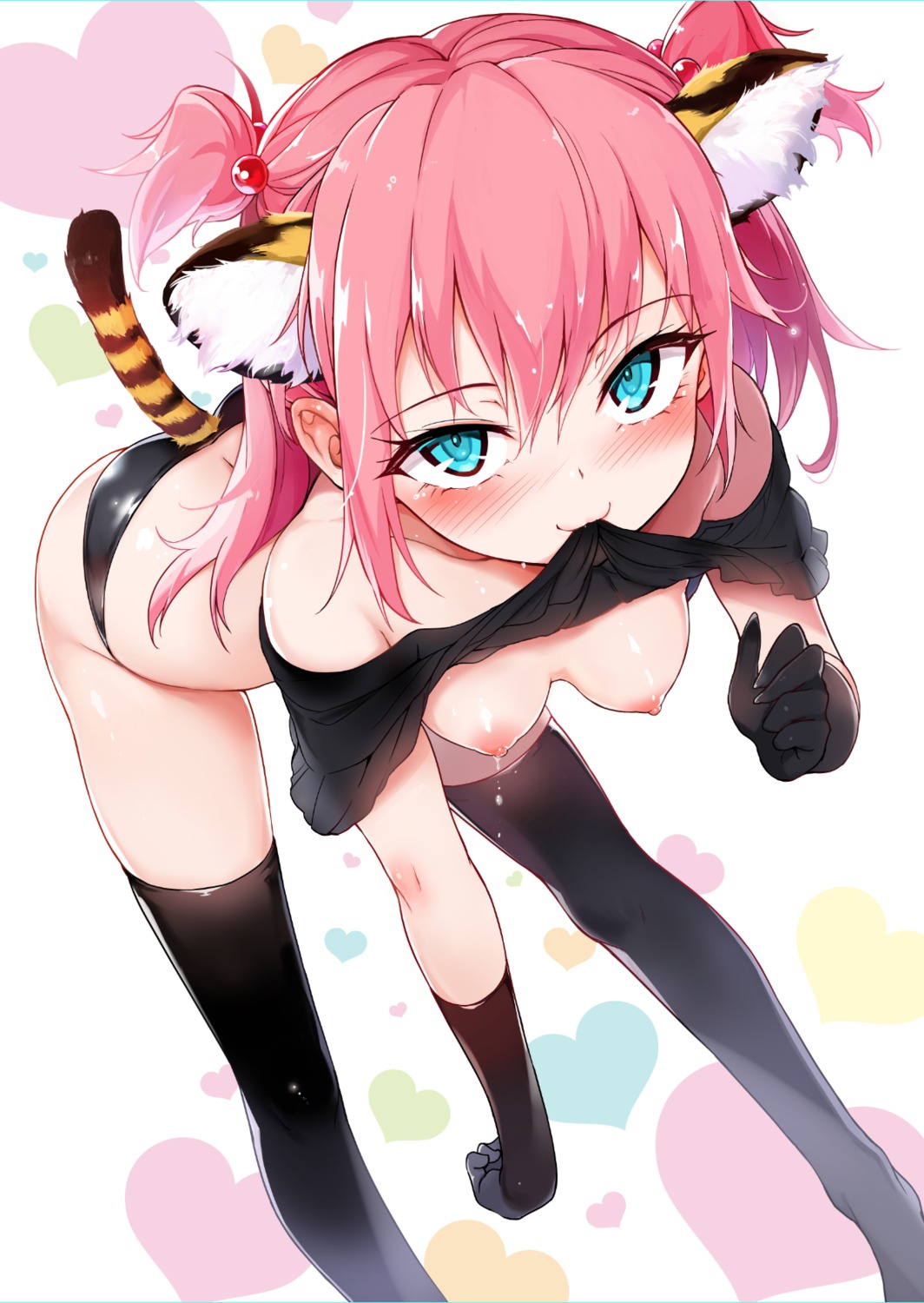 animal_ears breasts endou_aina kyokucho lactation lovely_aina-chan nipples no_bra pantsu shirt_lift tail thighhighs