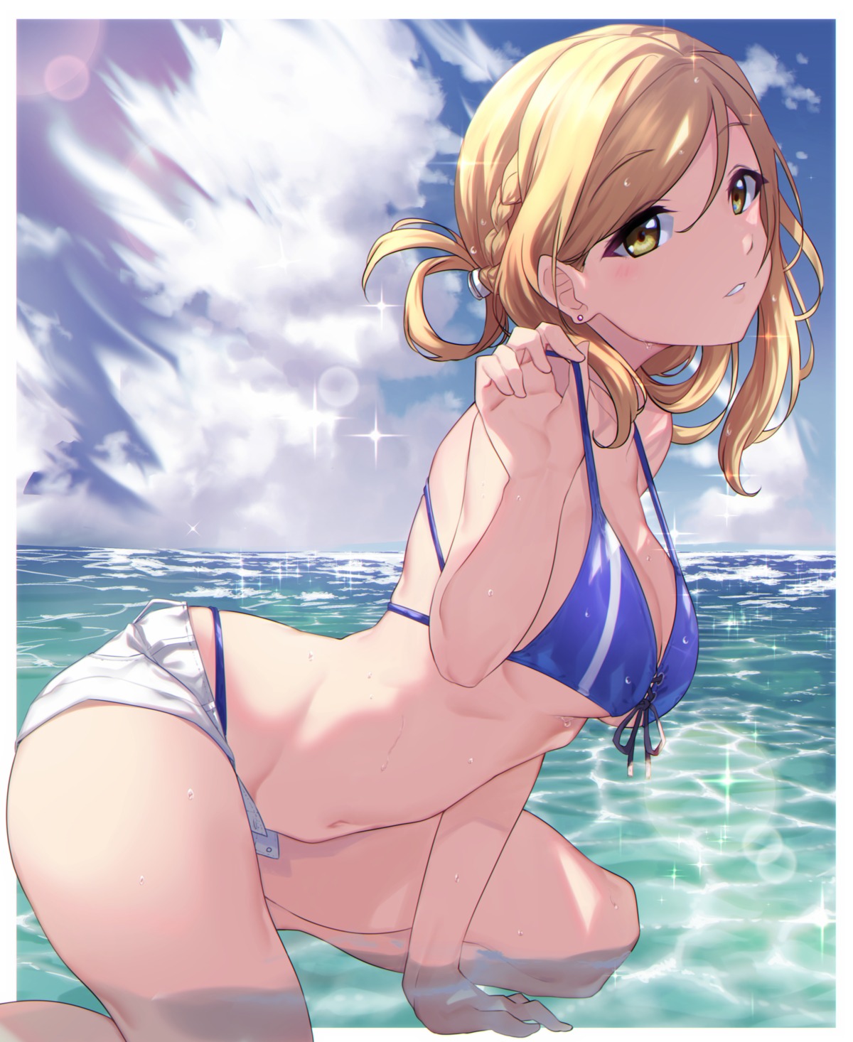 bikini cleavage love_live!_sunshine!! ohara_mari swimsuits underboob wet yamaori_(yamaorimon)