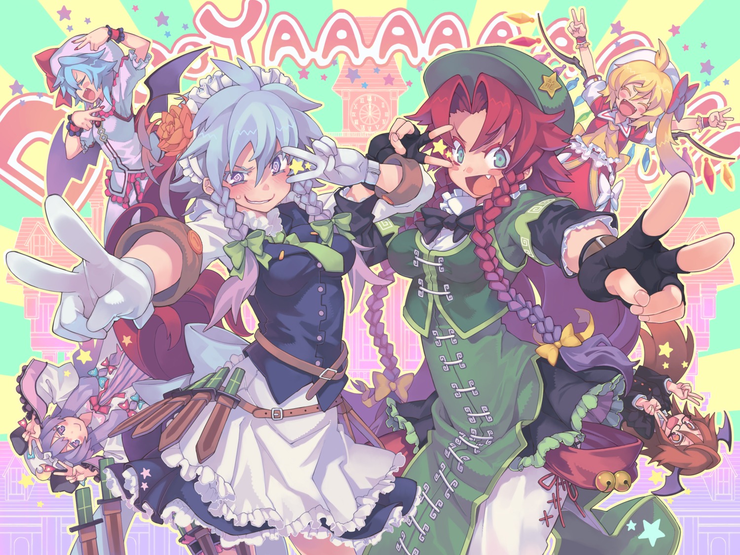 flandre_scarlet hong_meiling izayoi_sakuya koakuma morino_hon patchouli_knowledge remilia_scarlet touhou