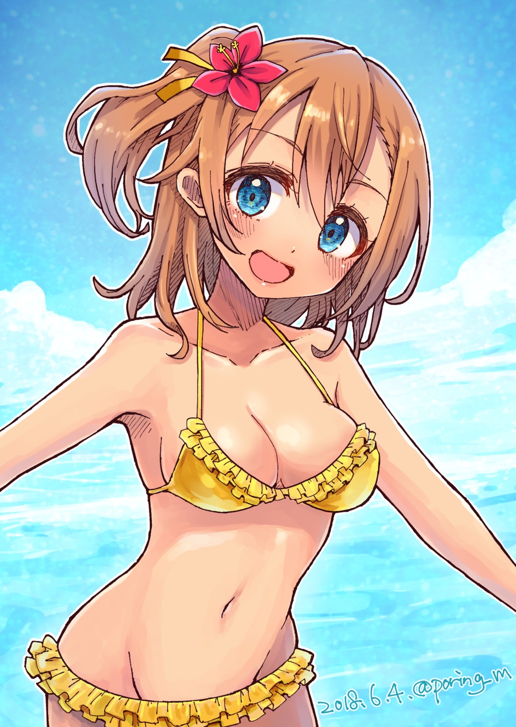 bikini cleavage kousaka_honoka love_live! miyamae_porin swimsuits