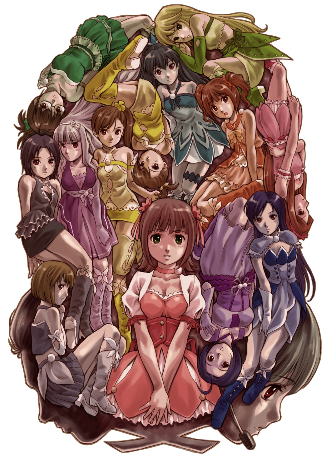 akizuki_ritsuko amami_haruka dress futami_ami futami_mami ganaha_hibiki hagiwara_yukiho hoshii_miki kikuchi_makoto megane minase_iori miura_azusa otonashi_kotori pizza_man shijou_takane the_idolm@ster