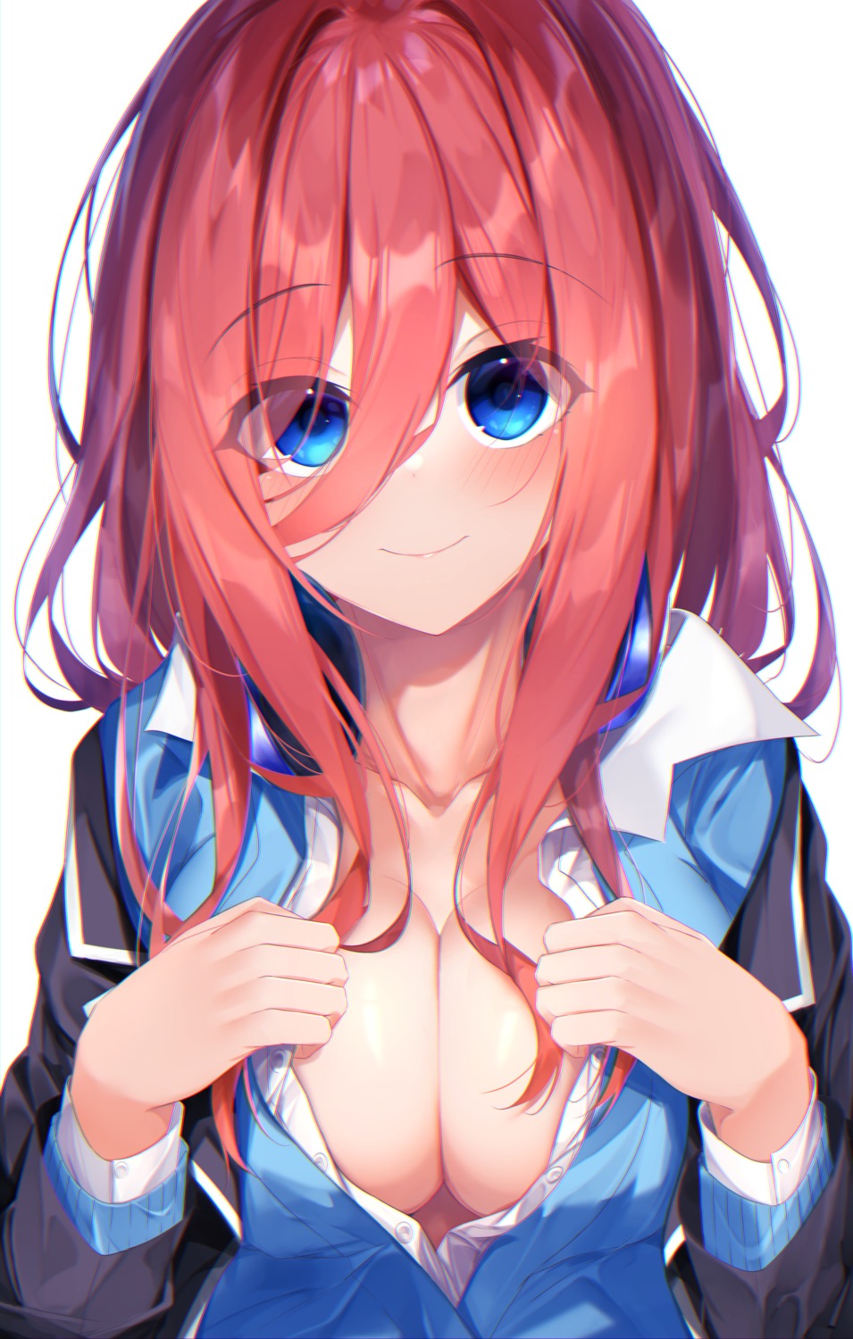 5-toubun_no_hanayome headphones nakano_miku no_bra open_shirt seifuku suisen-21 sweater undressing