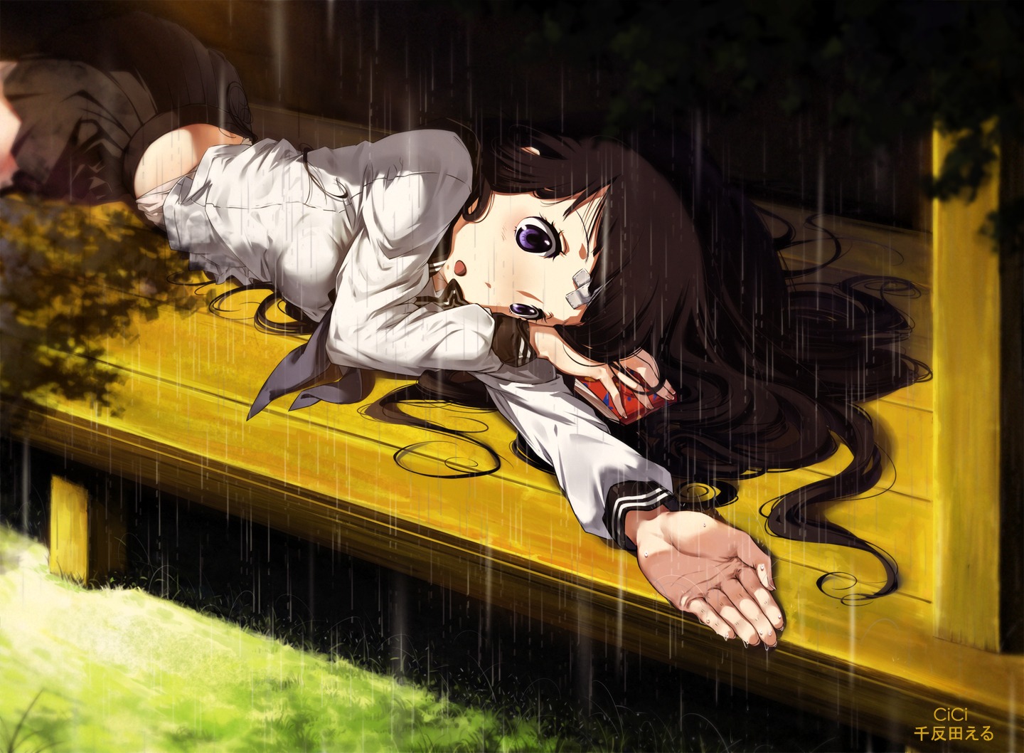 bandaid chitanda_eru cici hyouka seifuku wet_clothes