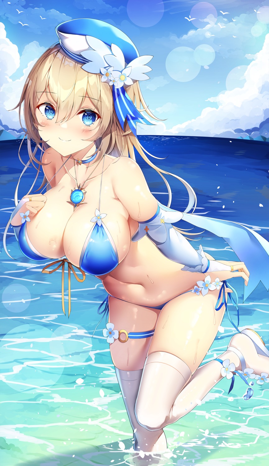 barbara_(genshin_impact) bikini garter genshin_impact sob_(submar1089) swimsuits thighhighs wet