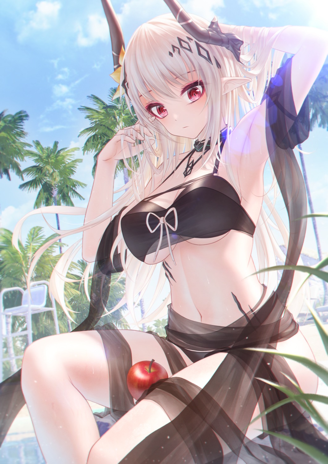 arknights bae.c bikini horns mudrock_(arknights) pointy_ears swimsuits