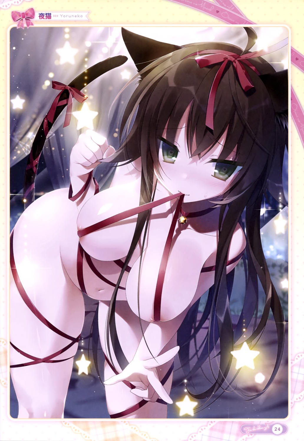 animal_ears areola naked_ribbon nekomimi tail yoruneko