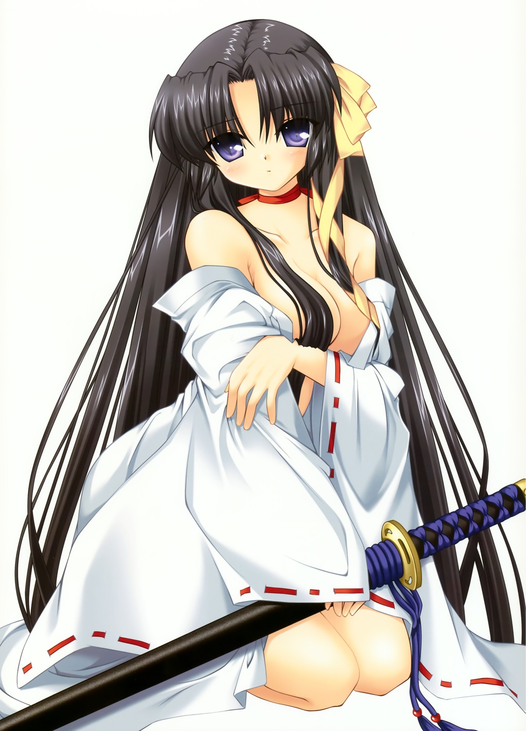 breast_hold cleavage hinoue_itaru key kurugaya_yuiko little_busters! no_bra open_shirt