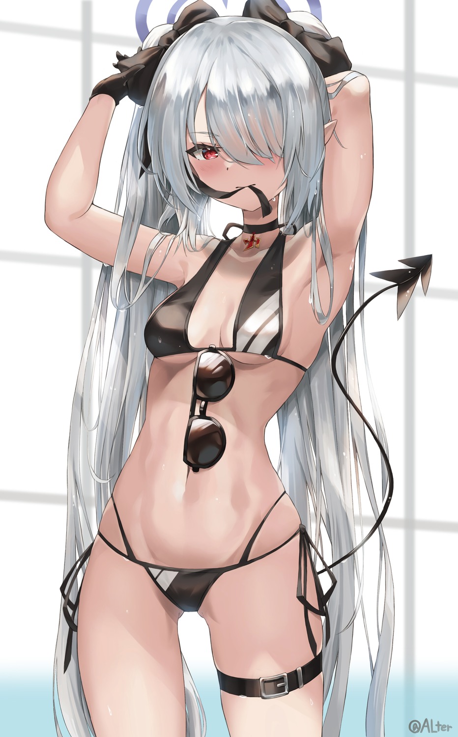 alter_(kxk7357) bikini blue_archive garter halo megane pointy_ears shiromi_iori swimsuits tail