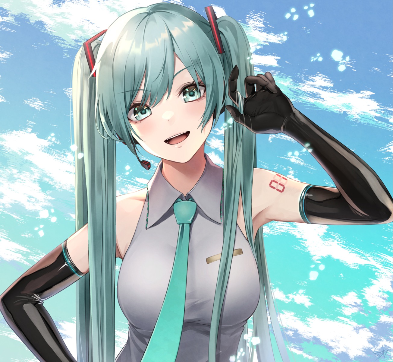 hatsune_miku headphones ironatsuki tattoo vocaloid