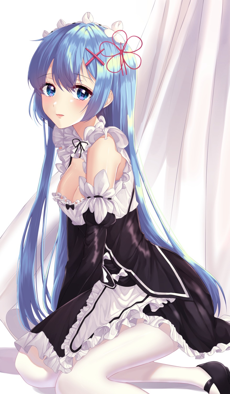 maid minruk pantyhose re_zero_kara_hajimeru_isekai_seikatsu rem_(re_zero) skirt_lift