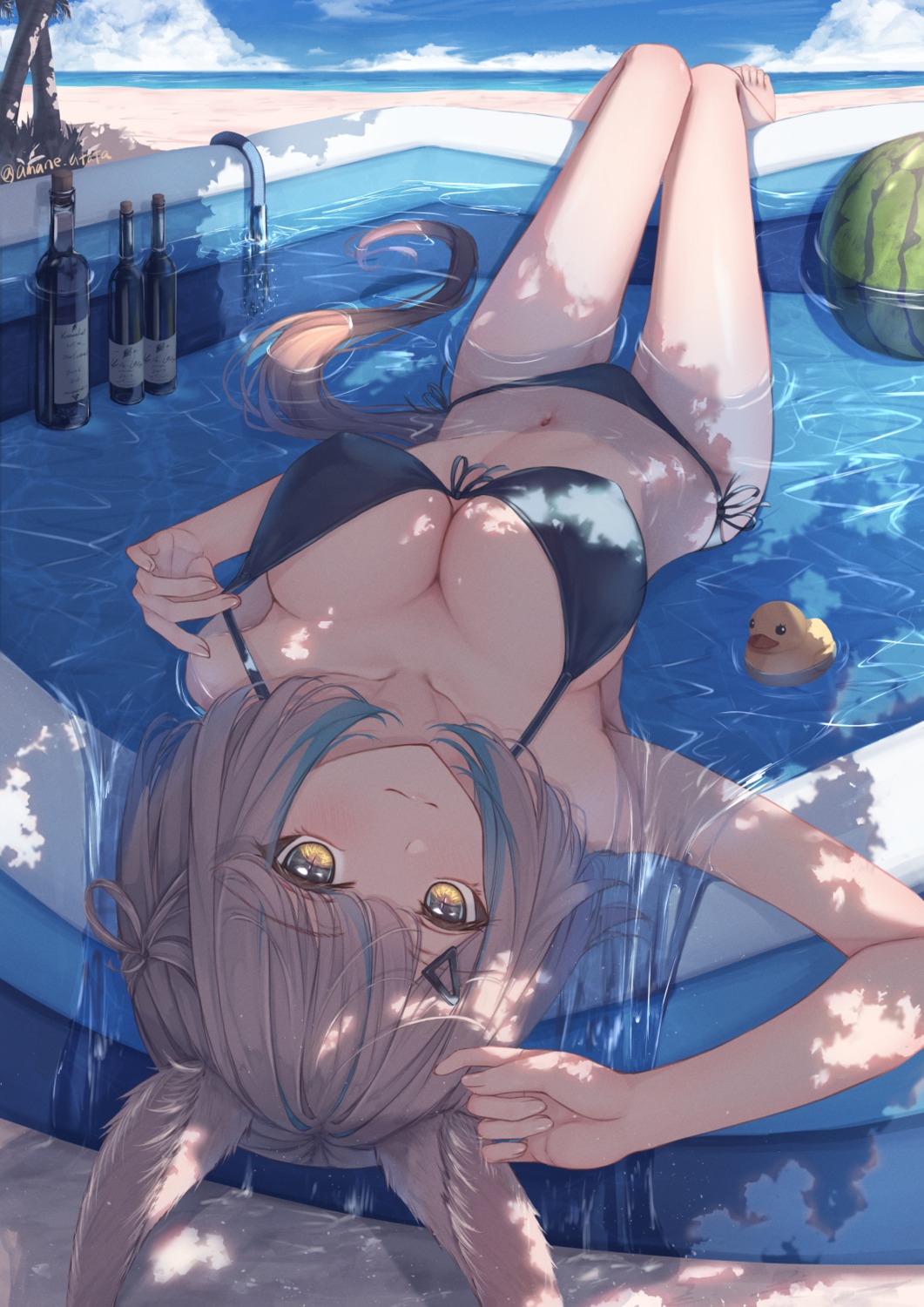 amane_utata animal_ears bathing bikini erect_nipples swimsuits tail wet