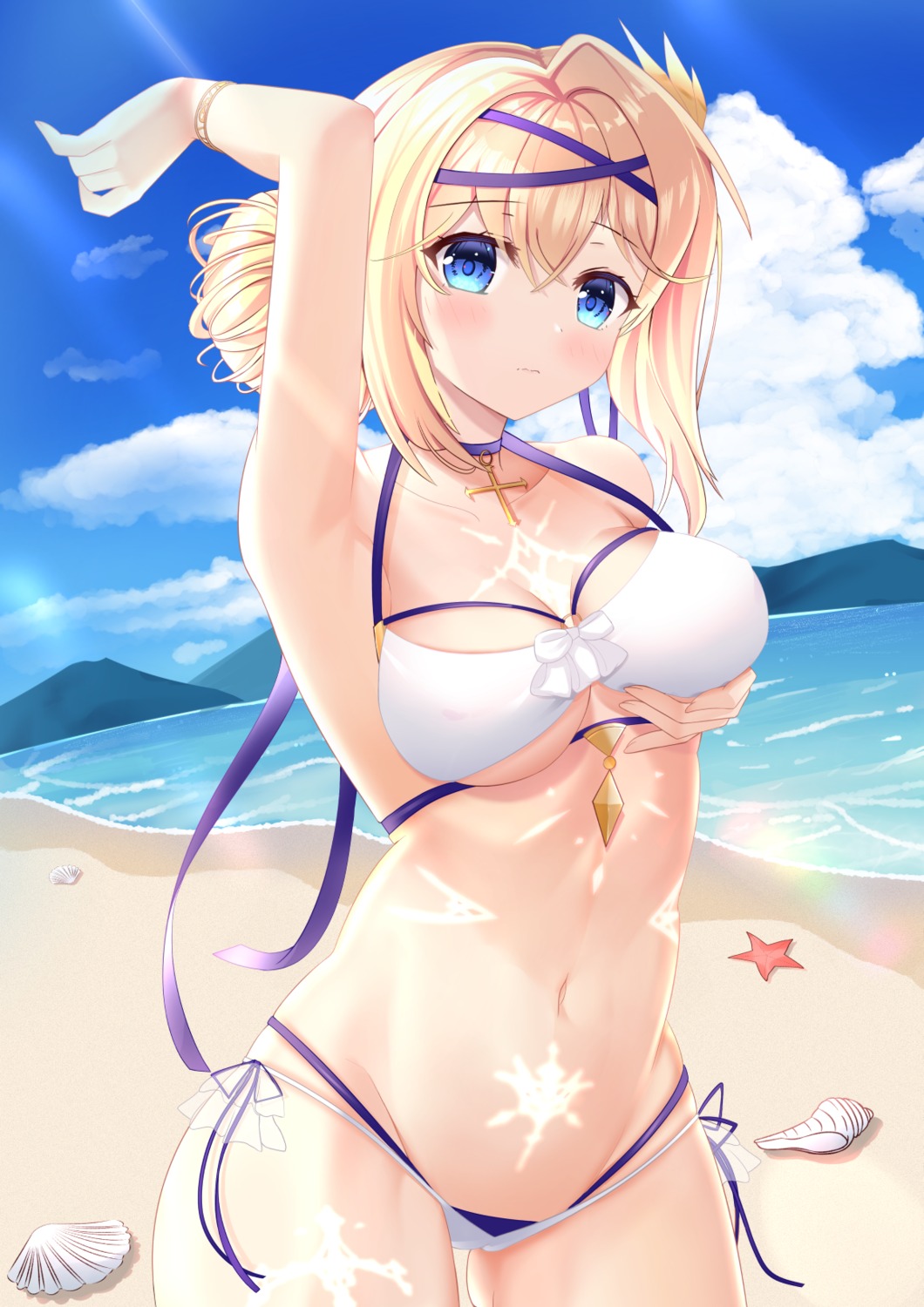 azur_lane bikini breast_grab cameltoe hiyada_yuu jeanne_d'arc_(azur_lane) swimsuits tattoo